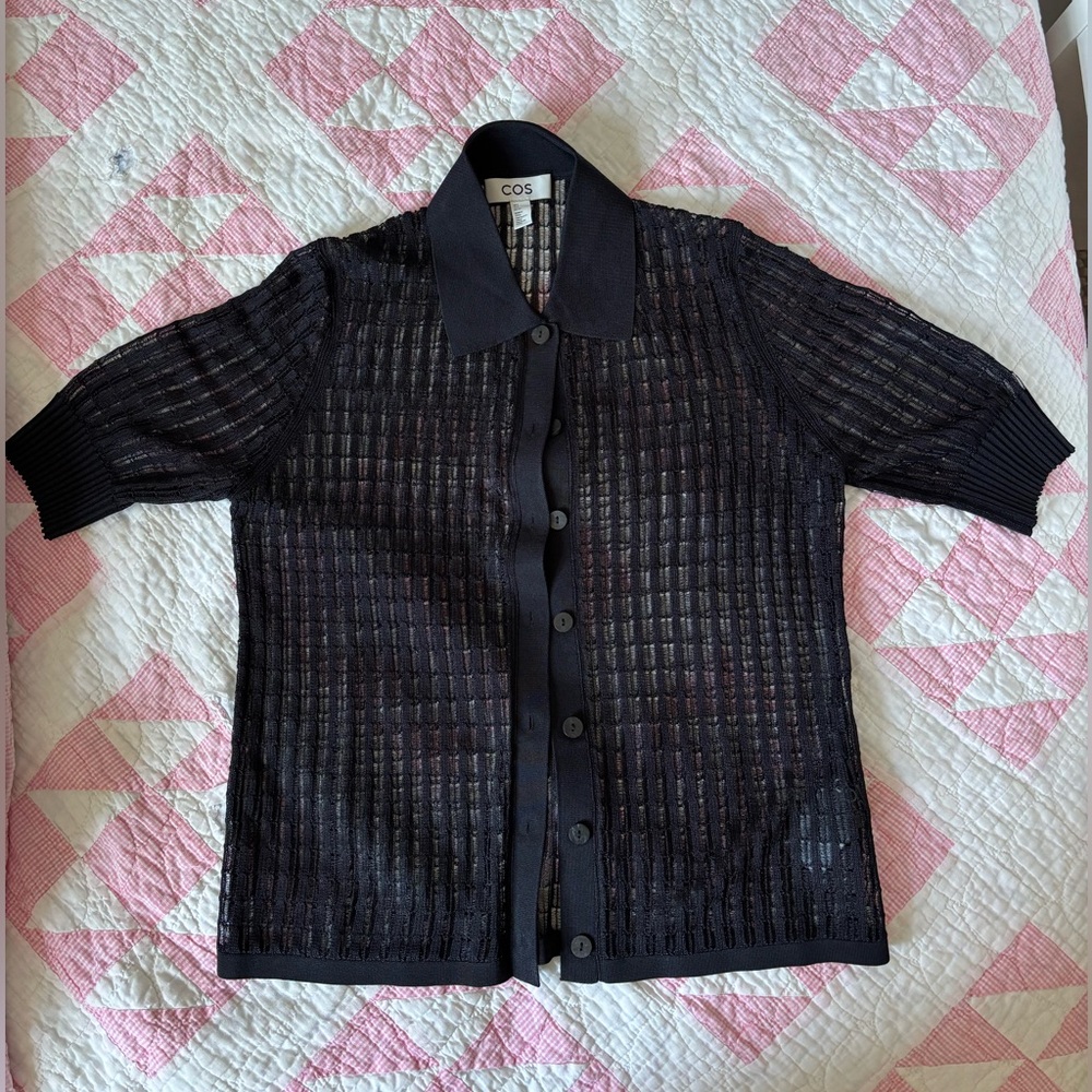 COS Black Short Sleeve Knit Button Up Top/ Cardigan